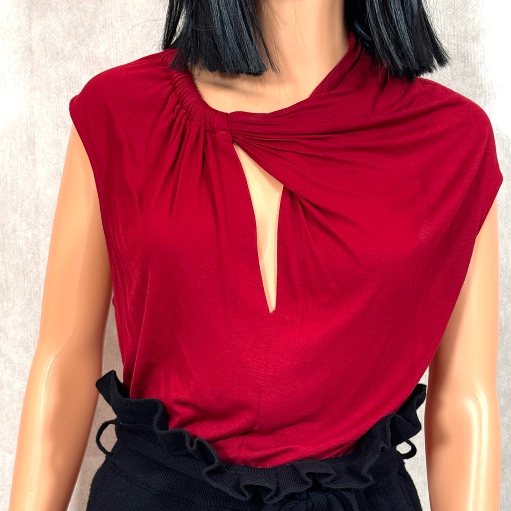 Alice + Olivia Red Asymmetrical Cut Out Blouse